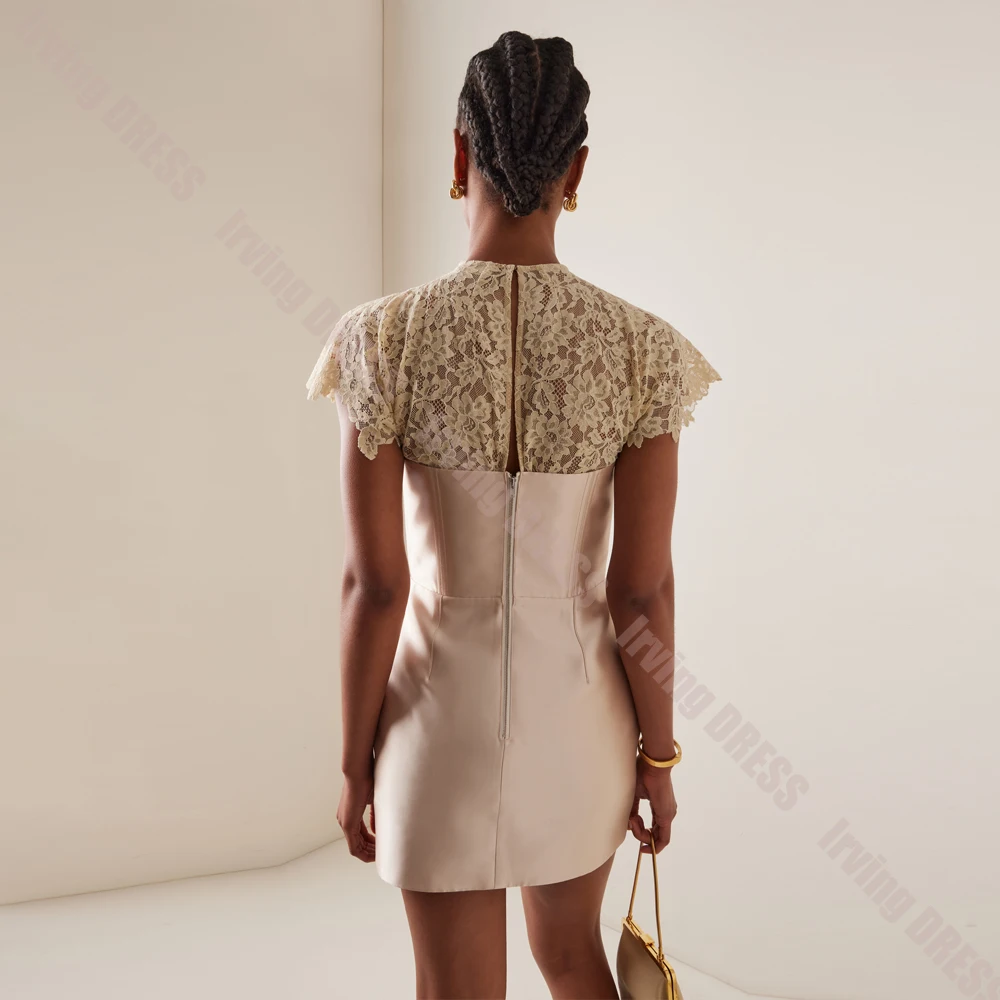Modern Homecoming Dresses O Neck Lace Applique Corset Column Satin Teens Prom Cocktail Gowns Party Mini Evening Dress Customized