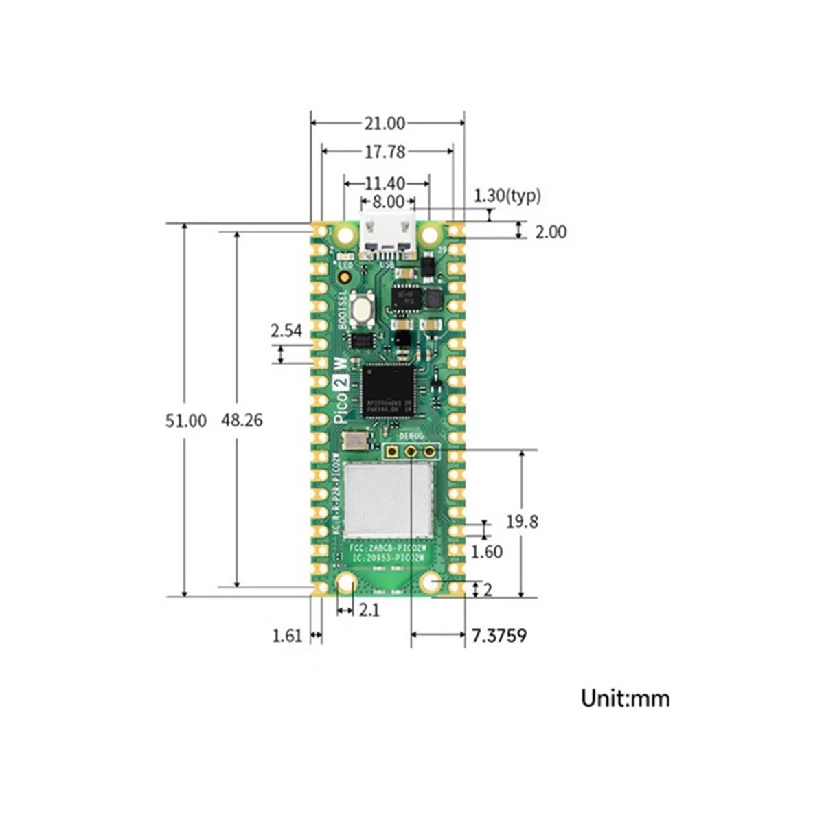 Плата микроконтроллера для Raspberry Pi Pico 2 Вт-ABRJ