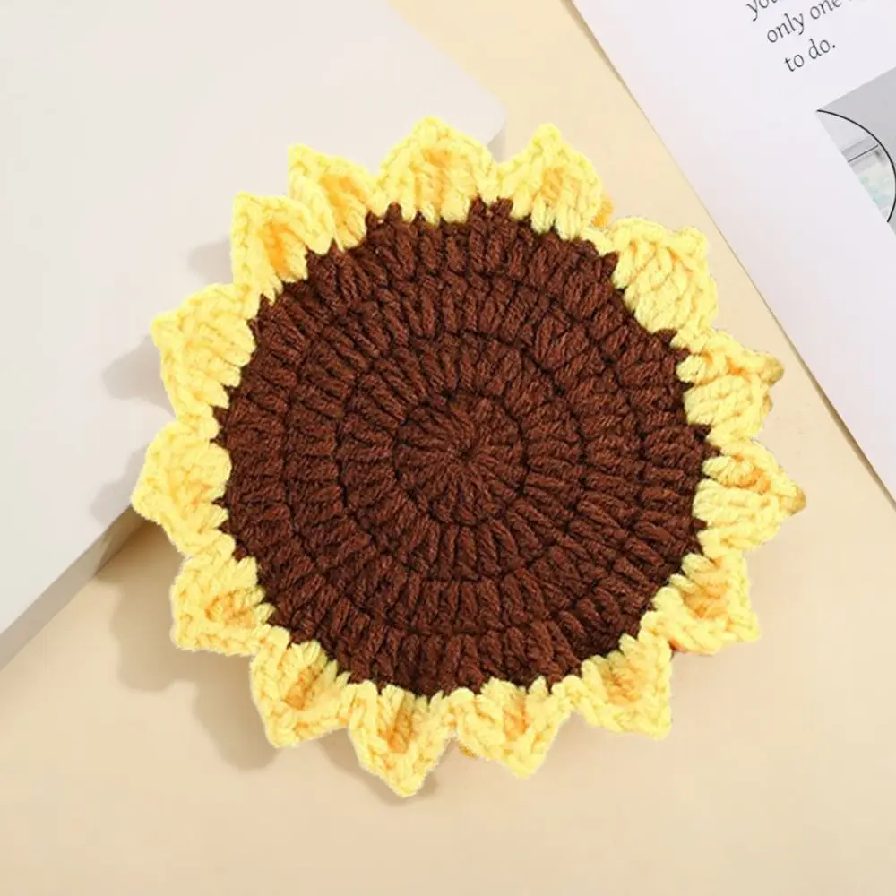 2Pcs/Set Creative Sunflower Crochet Coasters Reusable Handmade Hand-knitted Cup Pad INS Style Round Flower Coaster Wedding