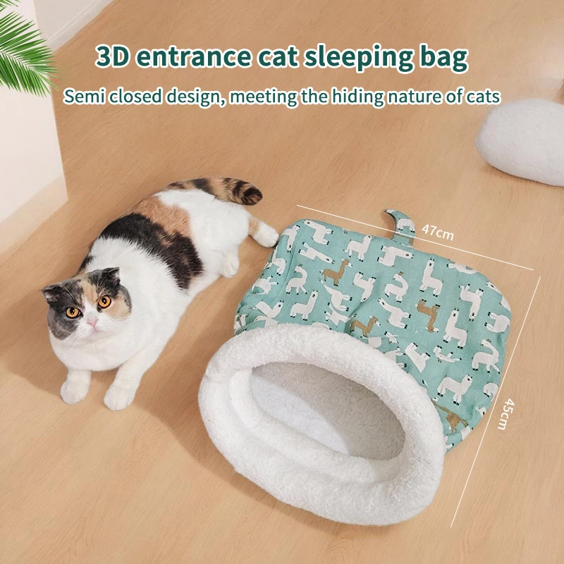 

Portable Autumn Winter Thickened Warm Pet Sleeping Bag Lamb Fleece Warm Cat Nest Semi Closed Dog Nest Pet Supplies Gifts