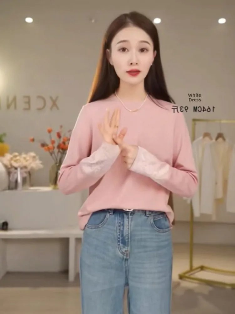 تي شيرت طويل مطرز من Ele Crew Ne Base irt خفيف الوزن بتصميم صيني ثقيل من Workmanip