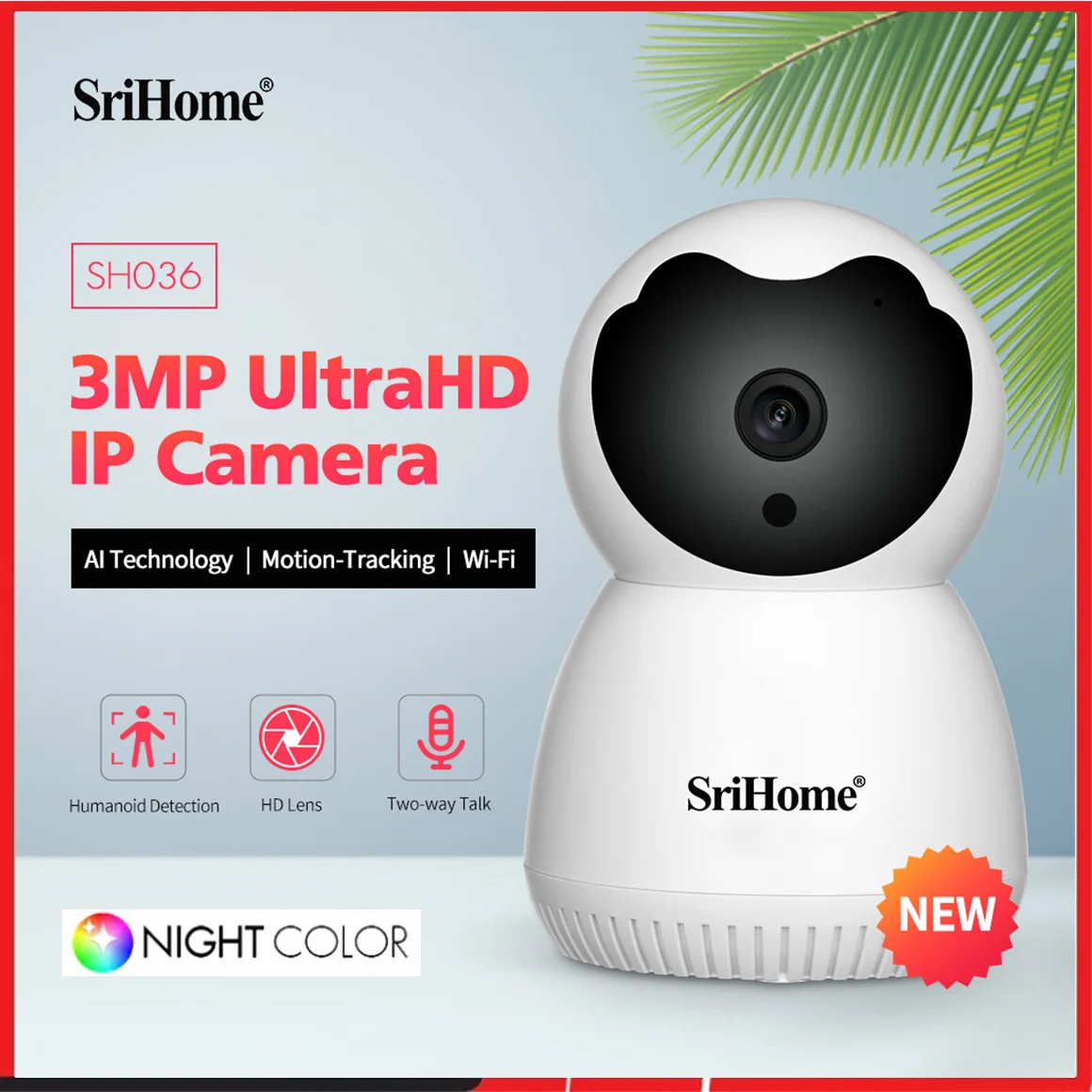 Srihome SH036 3.0MP Wifi IP Camera 360° Mobile Remote View CCTV Camera Smart Home Night Vision Video Surveillance Baby Monitor