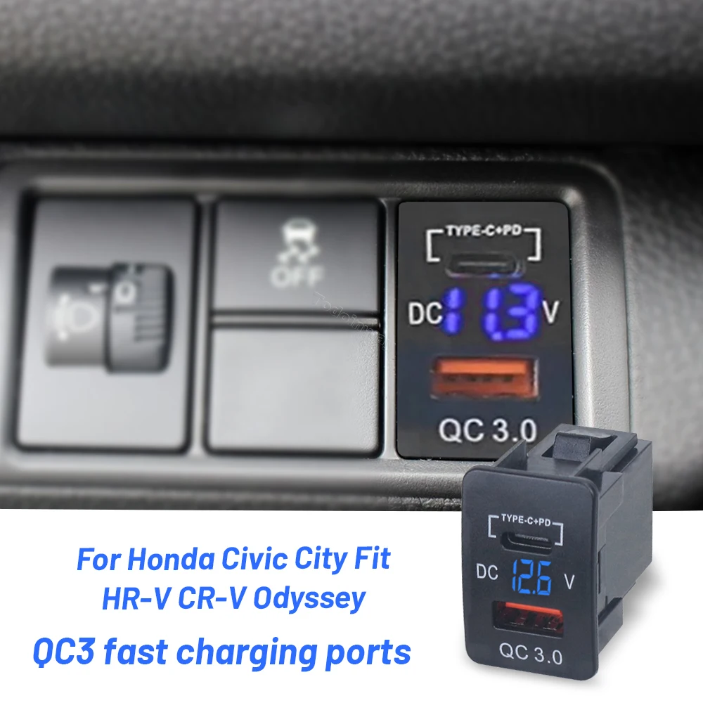 Caricatore rapido con interfaccia doppia porte USB LED blu per Honda Avancier 2017 Jade 2013 Fit City Civic MK10 Greiz 2021 Parti interne