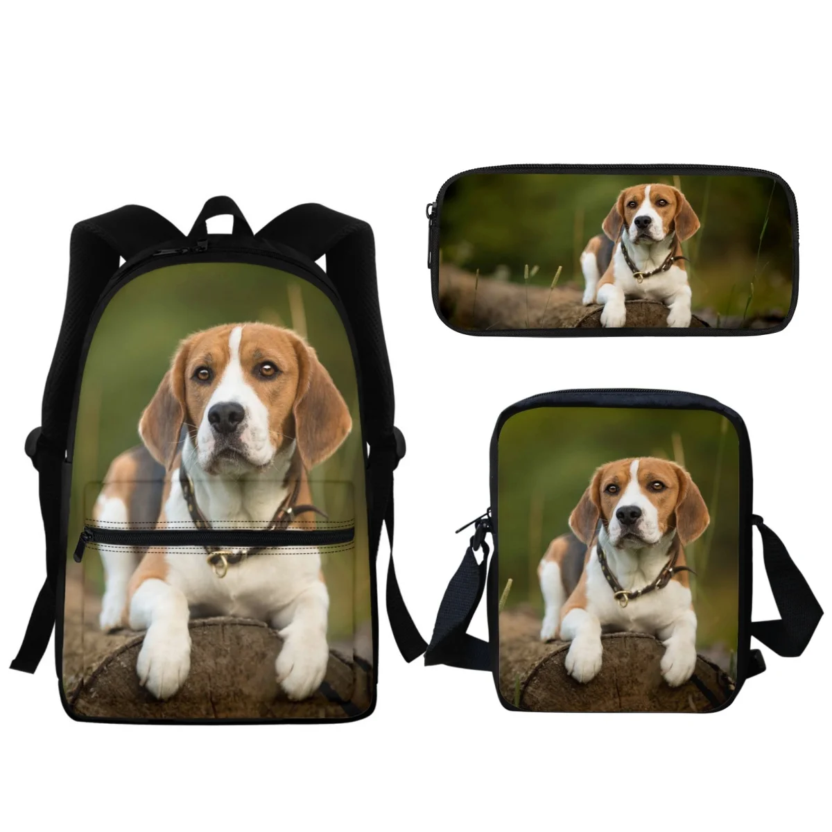 Beagle Print Student Backpack Boys Girls Zipper School Bag Backpack Set High Quality Lunch Bag Pencil Case New mochila infantil