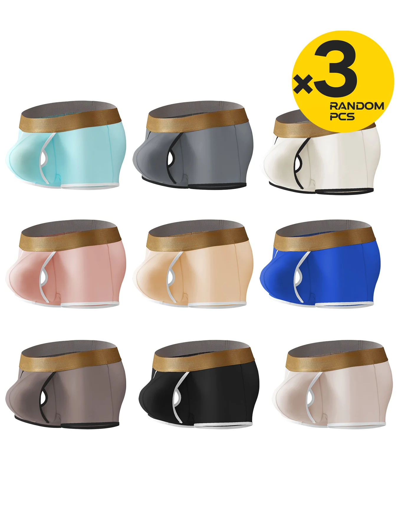 

Мужские шорты из ледяного шелка, сумка для мух, открытая спереди, дышащее нижнее белье с выпуклостью, отдельная сумка, плавки с двойной сумкой, трусы, 3 шт., случайно