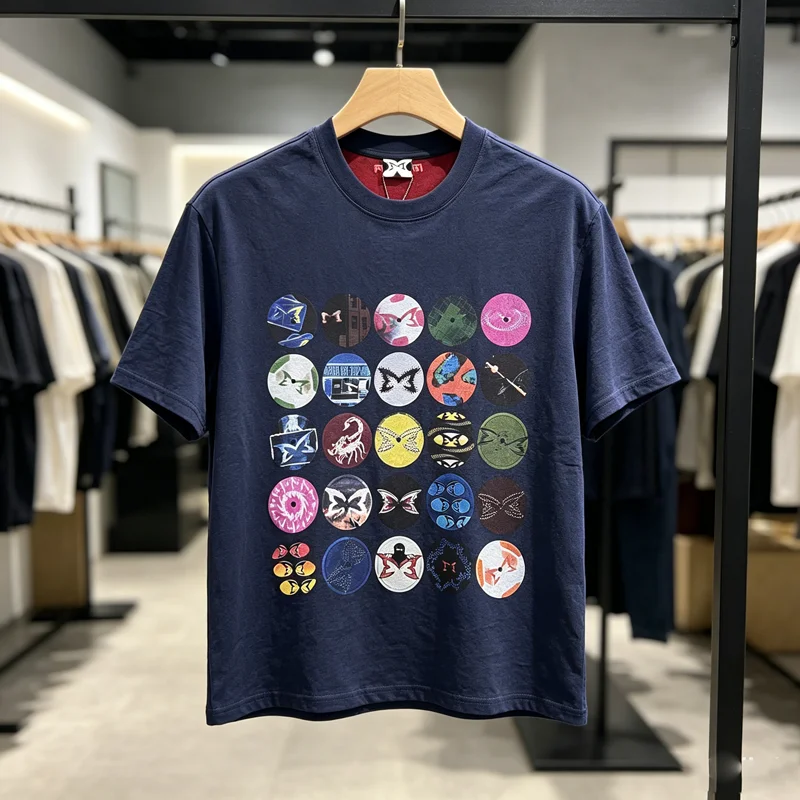 Double Fabric Mertra Multi Badge Print T Shirt Splice Inside Red Mesh Tee Men Women High Quality Casual Loose T-shirts Tops