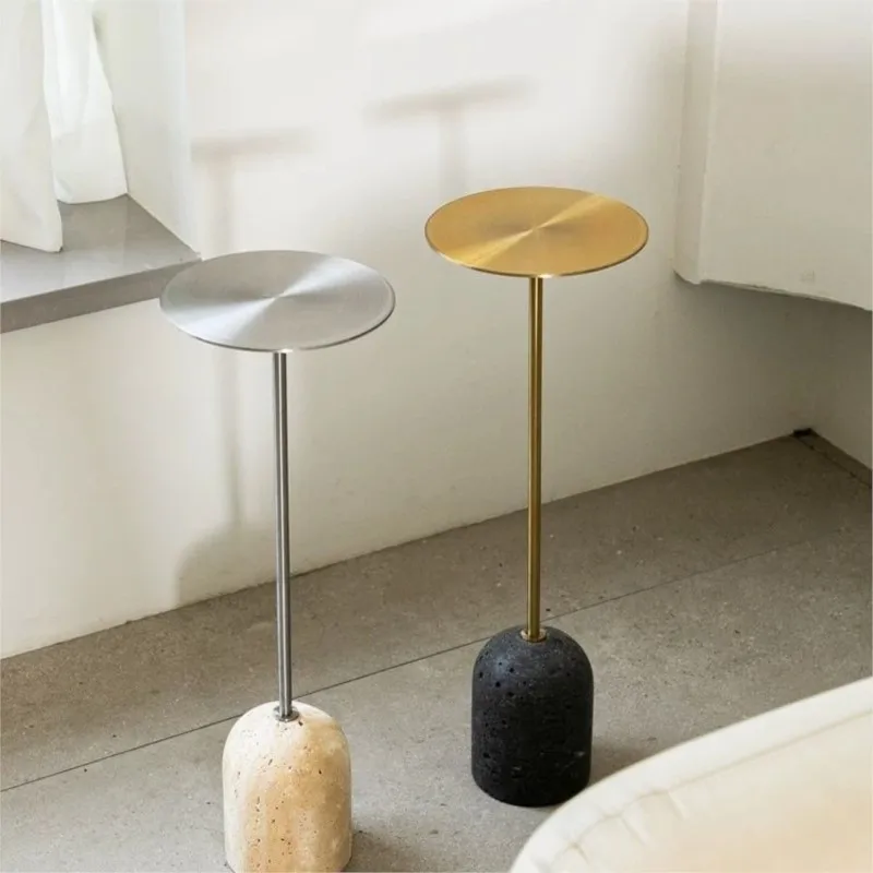 Minimalist Mini Black Edge Table Natural Cave Stone Sofa Side Small Tea Table Retro Designer's Style