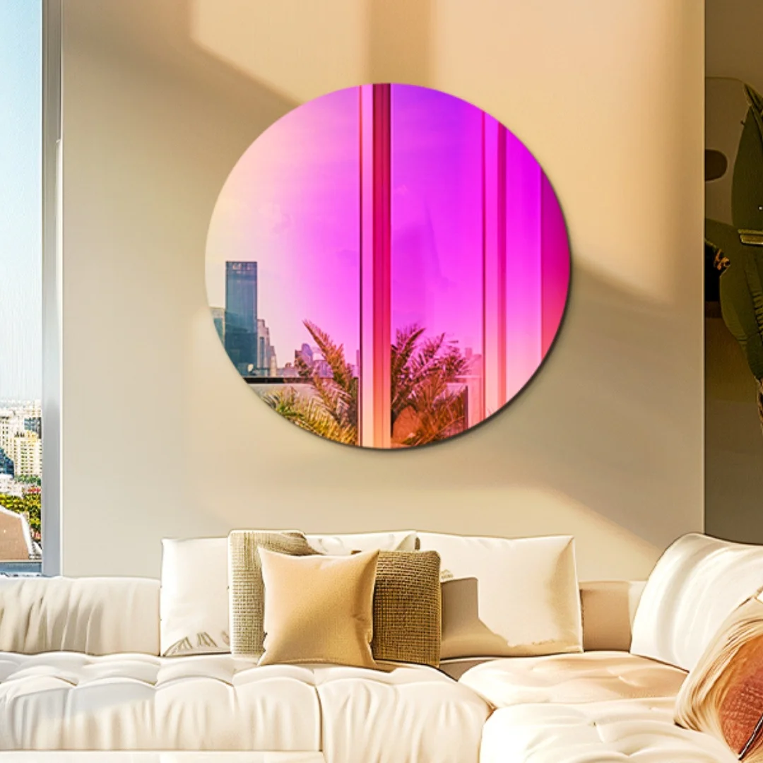 

LUVODI Round Iridescent Wall Mirror Rainbow Color Accent Glass Mirror for Home Living Room Entryway Decoration