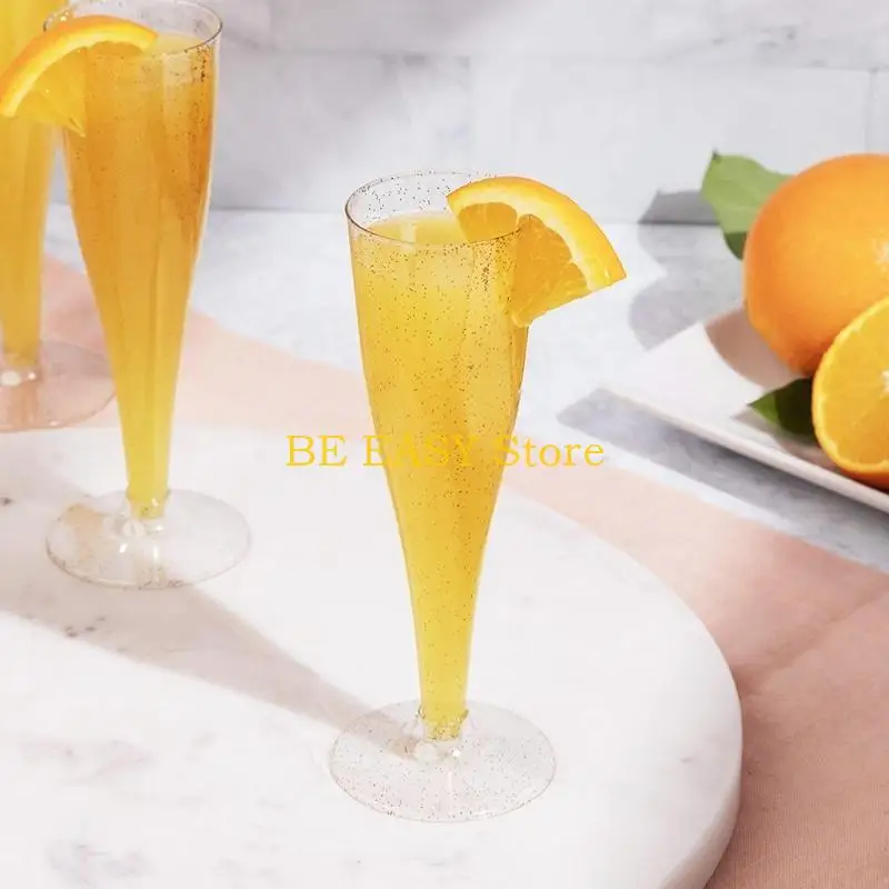 E28F Plastic Champagne Flautas desechables Cabas champán plástico brillo dorado desechable para fiestas Copa