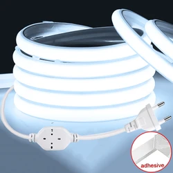 Tira de luces LED COB de 1M-30M, tira de luces Led superbrillante de 220V, lámpara para exteriores, cinta Flexible impermeable con enchufe europeo