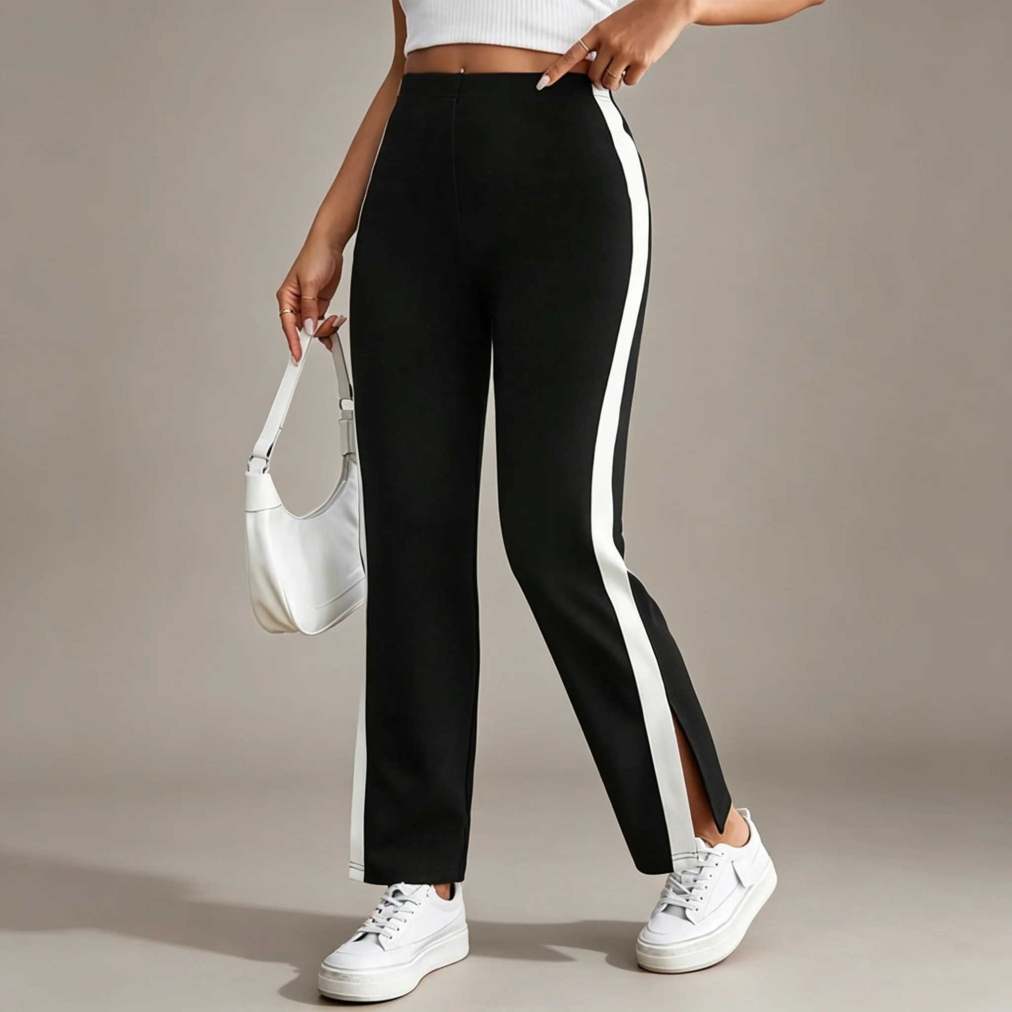 Women Leggings High-Waisted Hip Lifting Stretch Leggings Side Stripe Yoga Fitness Pants Sportswear Comfortable Fashionable