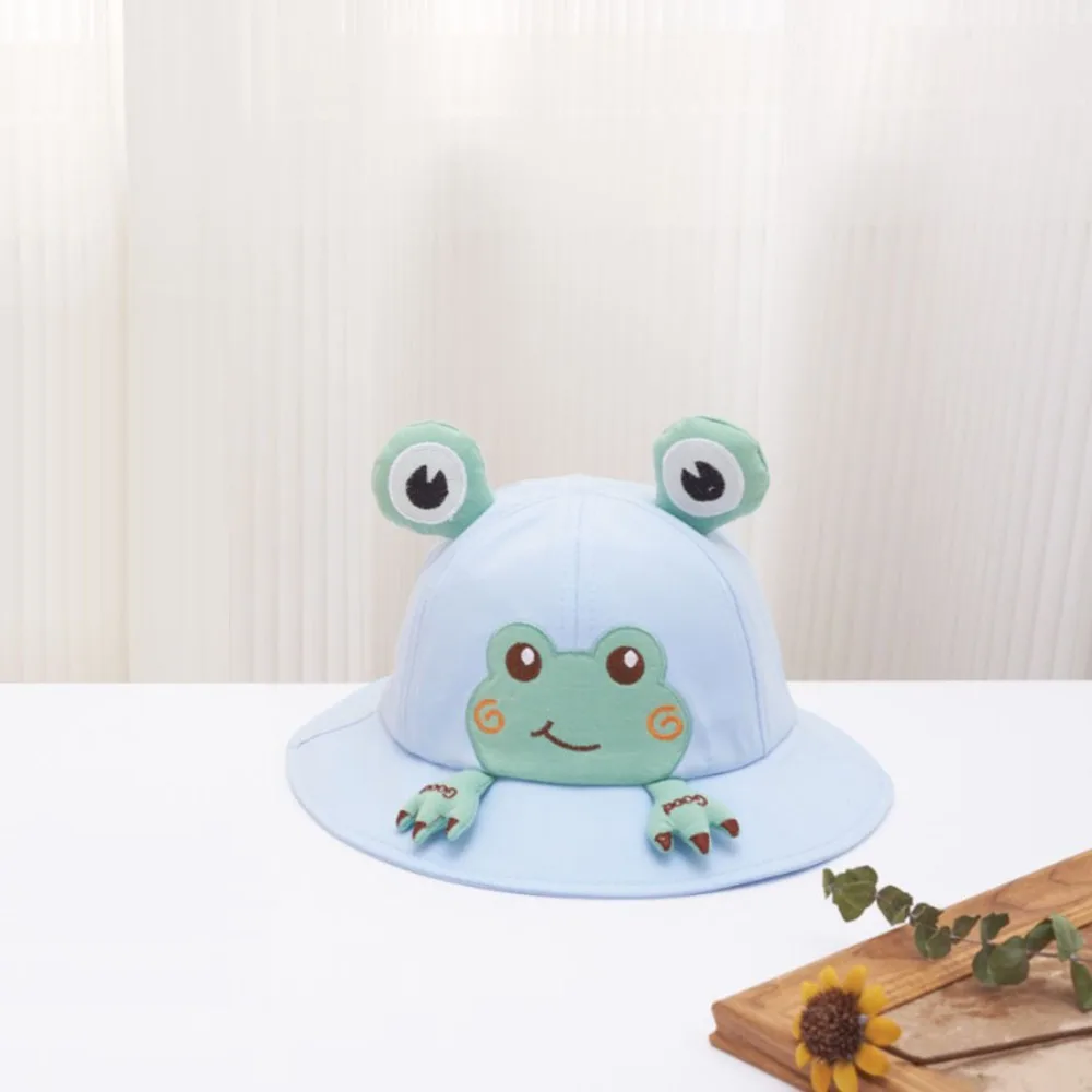 

Милая шляпа-ведро в корейском стиле с мультяшной лягушкой, сетчатая хлопковая детская солнцезащитная шляпа, дышащая детская шляпа рыбака для девочек