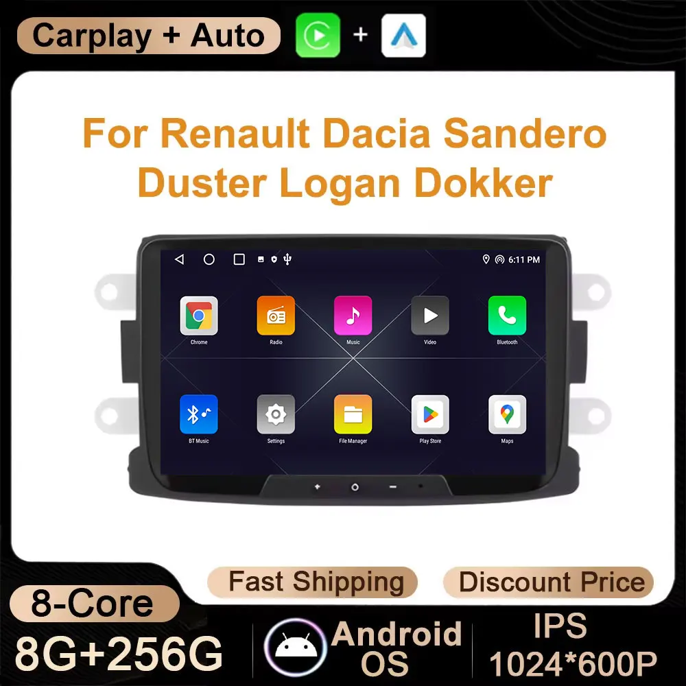 Reproductor Multimedia GPS Navi para Renault Dacia Sandero Duster Logan Dokker 4G Android Auto Radio DSP estéreo Bluetooth Carplay
