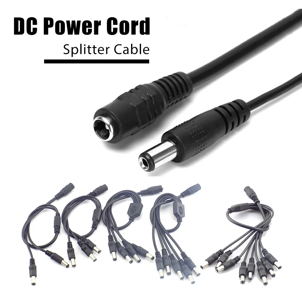 1 DC Female To 2/3/4/5/6/8 Male Plug Power Cord Adapter DC Connector Cable Splitter LED Strip Lights CCTV Security Camera D1