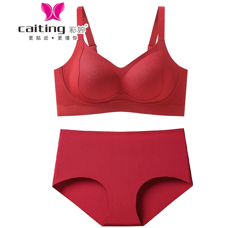 

CAITING женский красный комплект из бюстгальтера и трусиков, клейкие бюстгальтеры, удобное бесшовное нижнее белье Lucky Red на Новый год, БЕСПЛАТНАЯ ДОСТАВКА, бюстгальтер