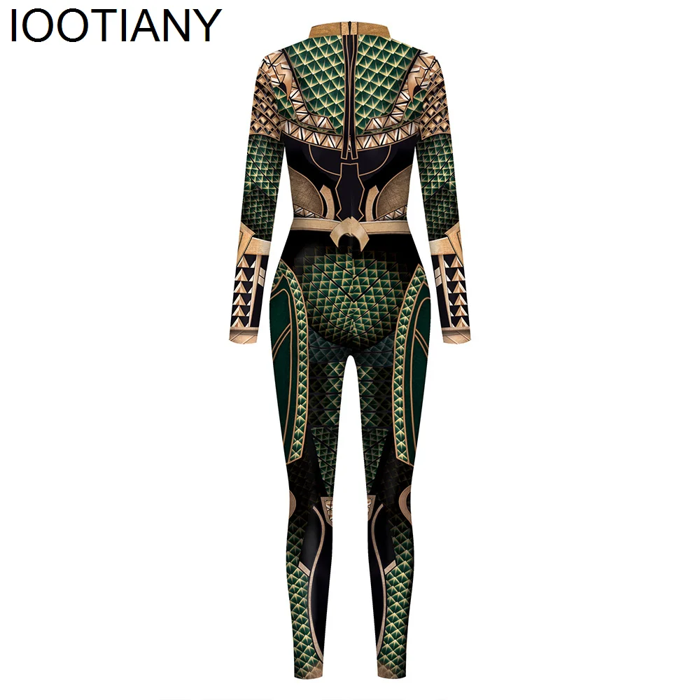 IOOTIANY Fashion Combat Print Halloween Carnival Adult Dress Spandex Jumpsuit  Long Sleeve Cosplay Onesie Outfits