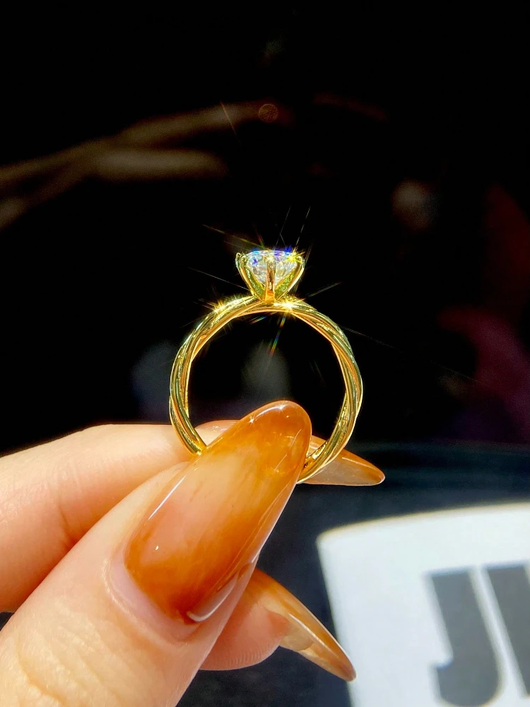 Echte 1CT klassische, zertifizierte Moissanit-Diamant-Verlobungsringe für Damen, Hochzeitsgeschenk, modischer, glänzender Schmuck von höchster Qualität – Detail 3