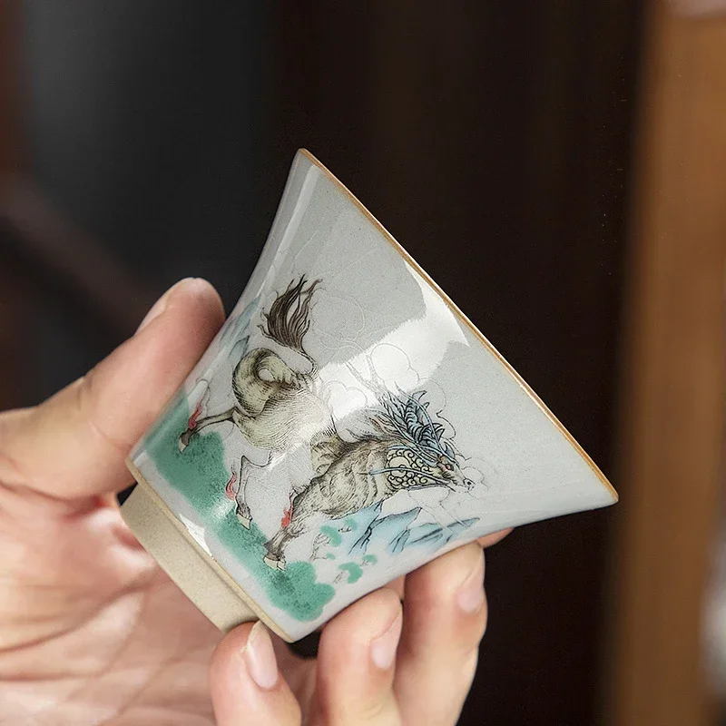 

Мастер-чашка с росписью Animal Ru Ware, фарфор с глазурью, одинарная чаша, персональный набор чайных чашек кунг-фу, строительные чашки, 95 мл