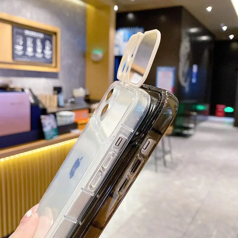 Capa de telefone transparente para iphone 15 14 11 12 13 pro max plus xr capa macia tpu à prova de choque com suporte para espelho de câmera flip