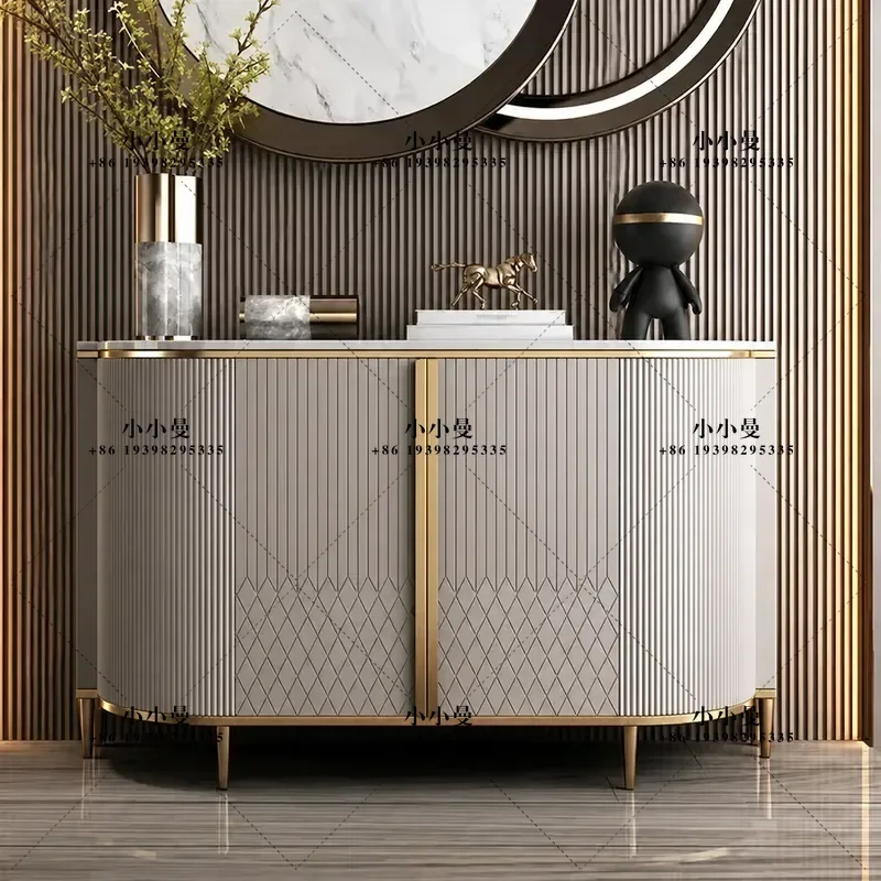 Light Luxury Door Cabinet Living Room Entry American Dining Side Cabinet Marble Shoe Cabinet Simple Modern Solid Wood
