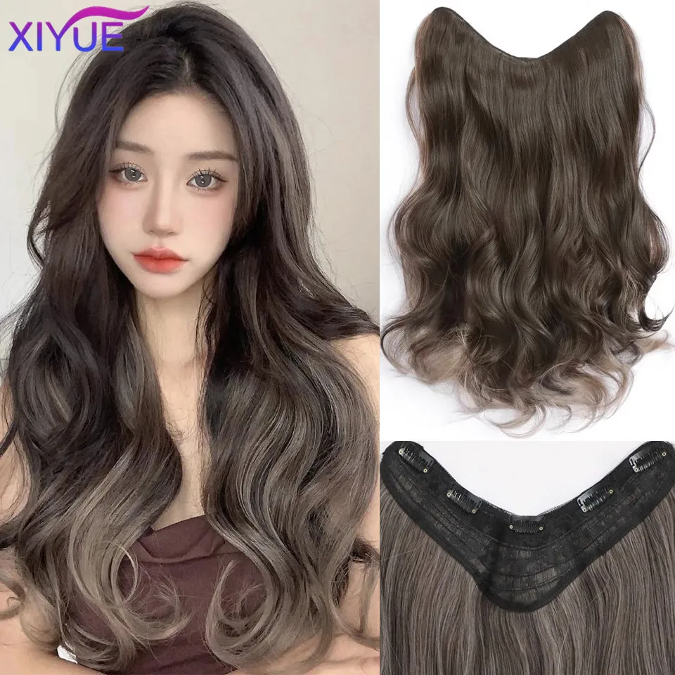 XiYUE 여성용 합성 U자형 가발, 원피스 가발, 긴 머리, 자연스럽게 푹신하고 헤어 볼륨 증가
