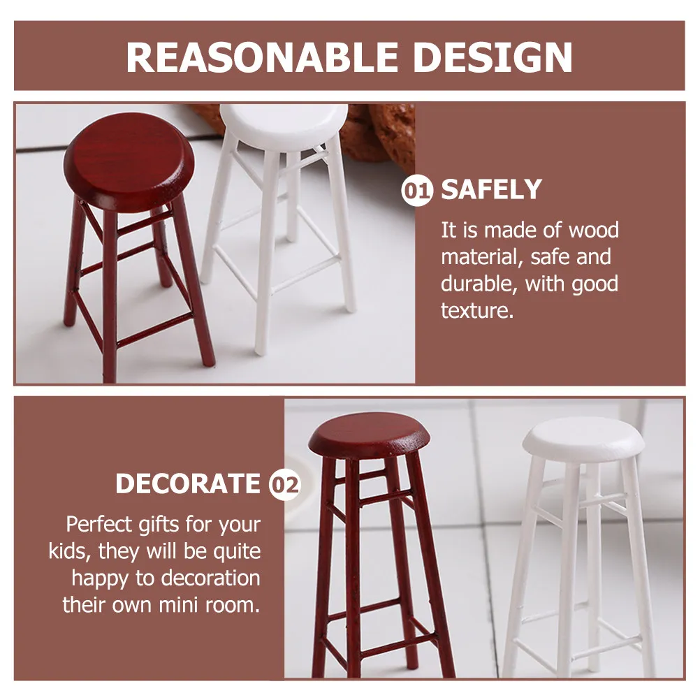 2Pcs Mini House Stool Set Wooden Mini Furniture for Micro House Decoration Parent Child Activity Craft Kit Room Box Ornament