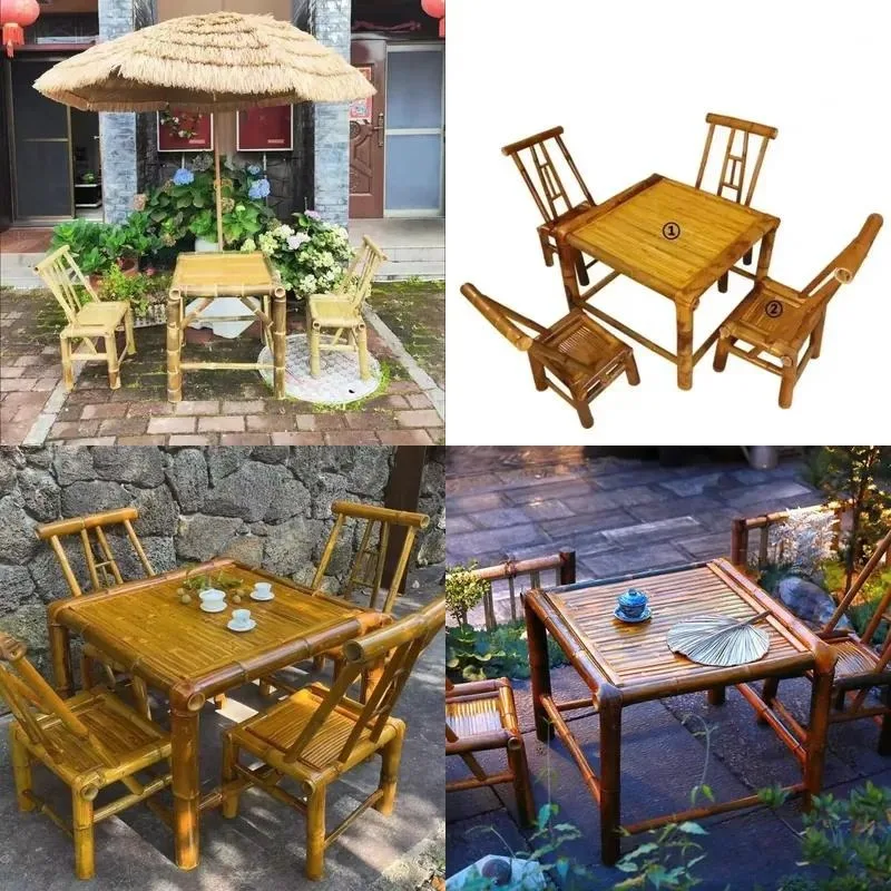 Modern compact mini bamboo table and chair set for outdoor use in kitchens, gardens, restaurants, cafes