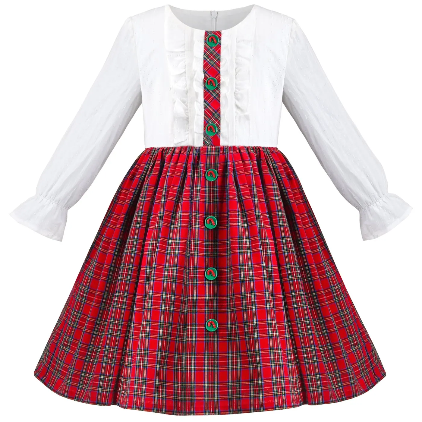 Girls Dress Red White Button Checks Plaid Christmas Holiday New Year