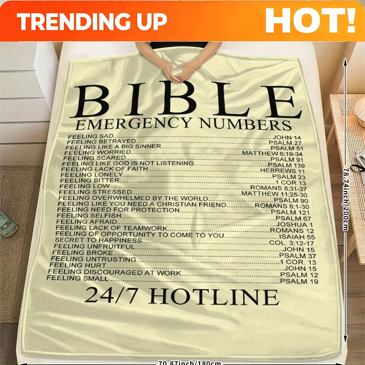 Customize A Flannel Blanket with a Bible Emergency Number Pattern, Soft, Comfortable, Warm, and Smooth. The Perfect Holiday or B