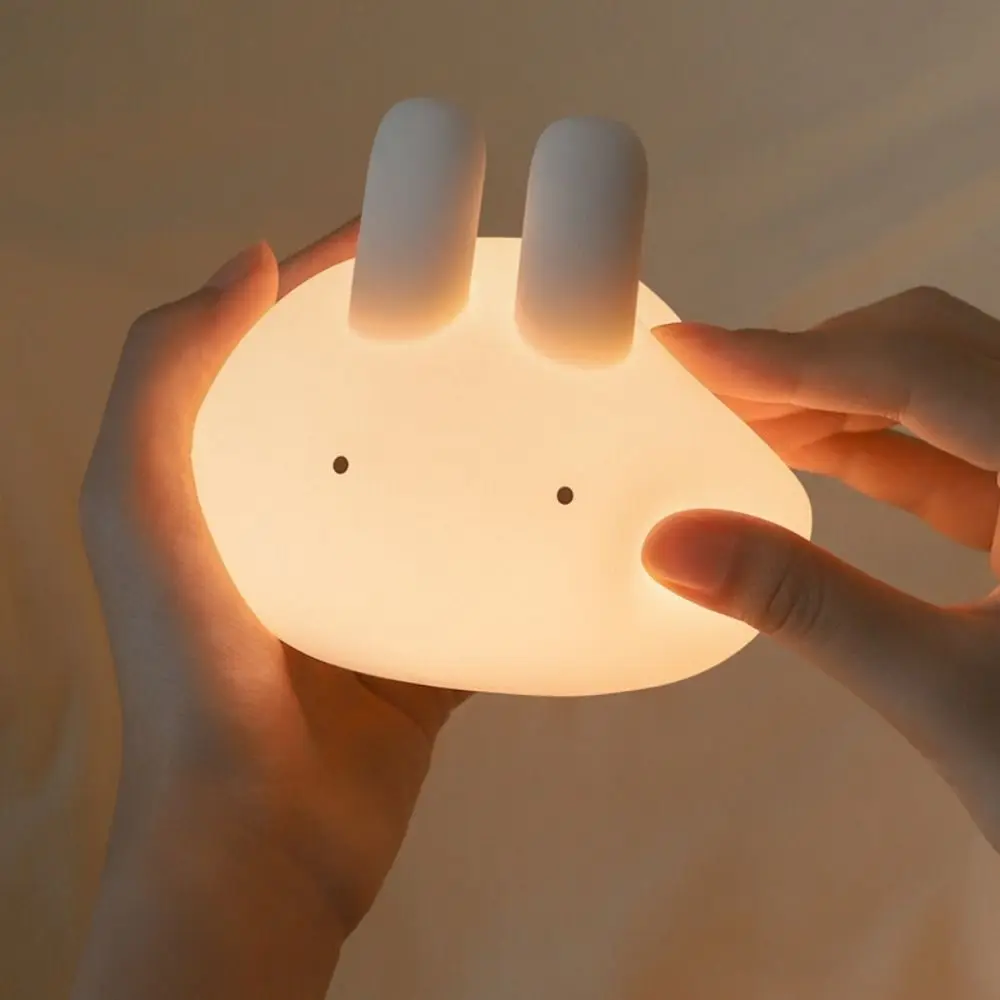 Sensore tattile Silicone Rabbit Night Light Timing Cute Sleeping Lamp Creative Soft Desk Lamp Gift