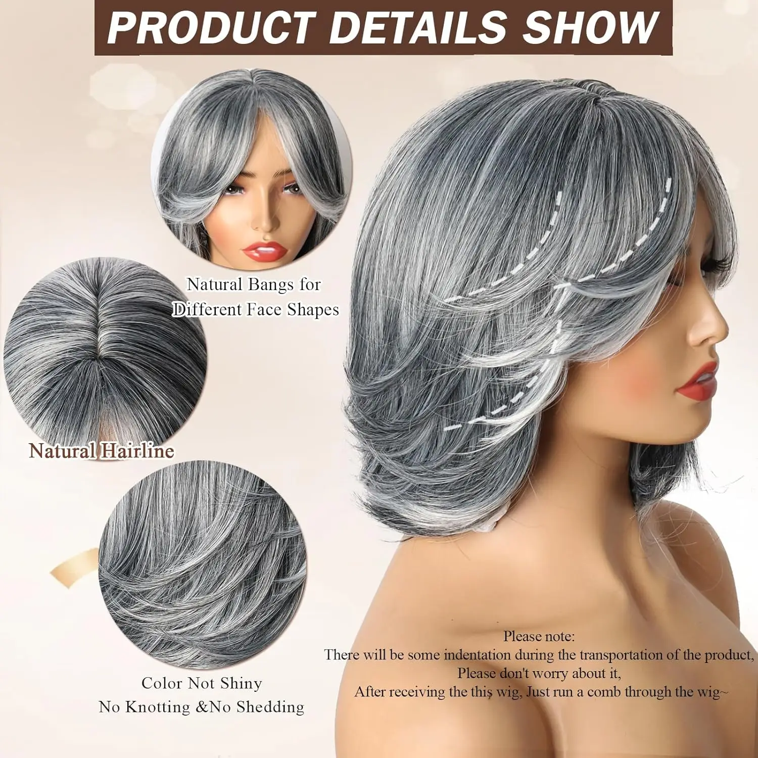 Synthetische zilvergrijze golvende korte pruik, 12 inch schouderlengte, vezel op hoge temperatuur, 150% dichtheid geschikte pruiken voor vrouwen