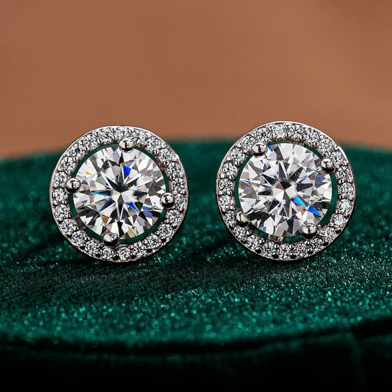 YISON Luxury Gold Plated Round Bezel Zircon Moissanite Earrings for Women Simple Wedding Party Bridal Sparkling Ear Jewelry