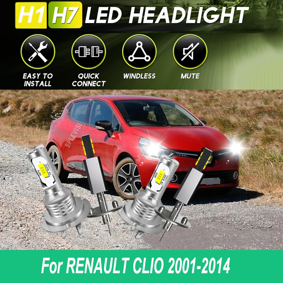 

H1 H7 Main Dipped Beam LED Headlight Lights -enjoy pure 6000K xenon white For RENAULT CLIO 2001 2002 2003 2004 2005 2006-2014