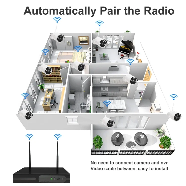 Good Quality Outdoor Tuya Ip66 Waterproof Video Smart Home Wifi HD 1080P 3MP 8CH Wireless NVR Kits Camera System