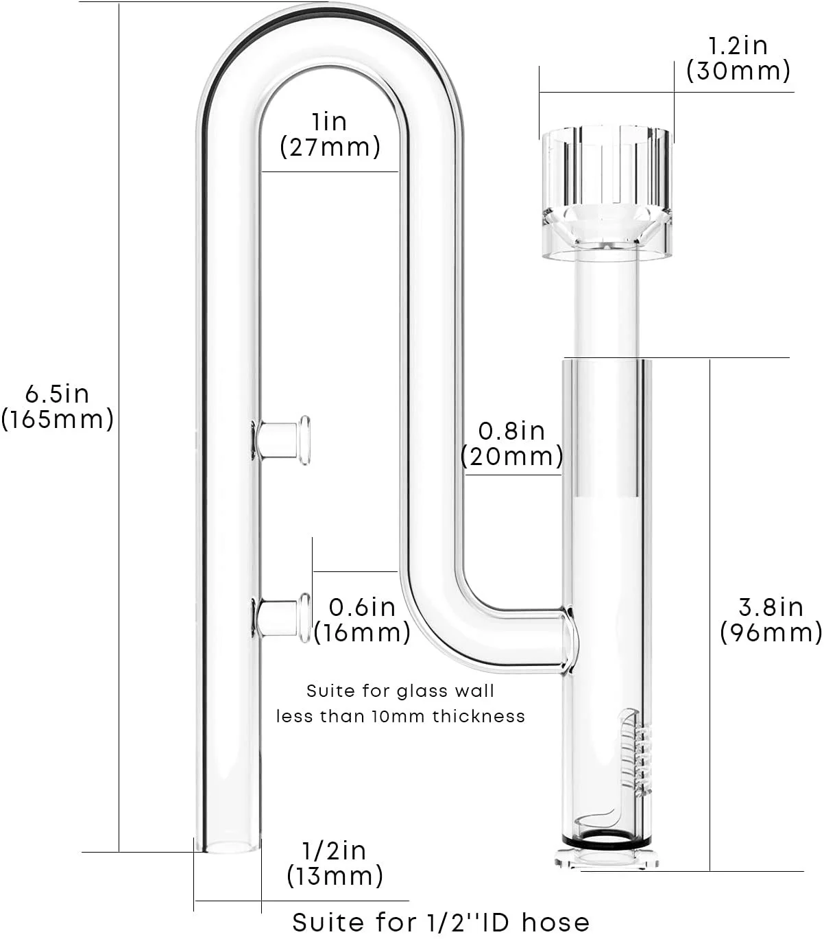 Aquatic Mini Glass Lily Pipe Protein Skimmer Inflow and Outflow for Mini Nano Tank Filter System for Fish Tank Accessories