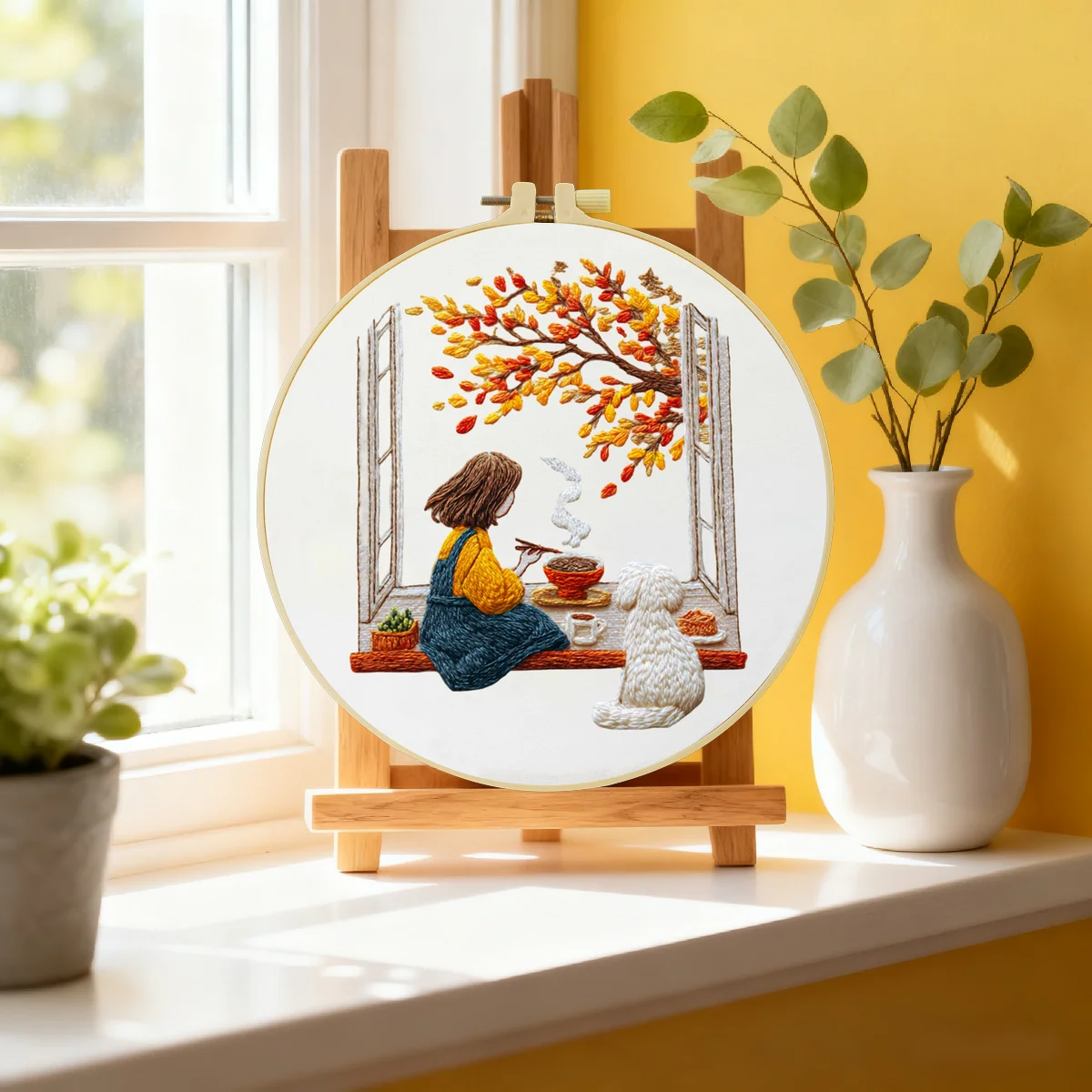 1 Stück 20x20 cm/15x15 cm 7,87/6,3 Zoll Stickerei-Starter-Kit für Mädchen, DIY-Kit, Stickerei-Set für Anfänger, Heimdekoration – Detail 2