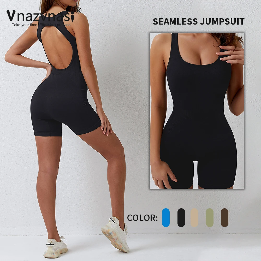 

Vnazvnasi Yoga Jumpsuit Ribbed Suit for Fitness Sports Set Bodysuit Women Gym Push Up Tights Workout Clothes Sportswear Outfit