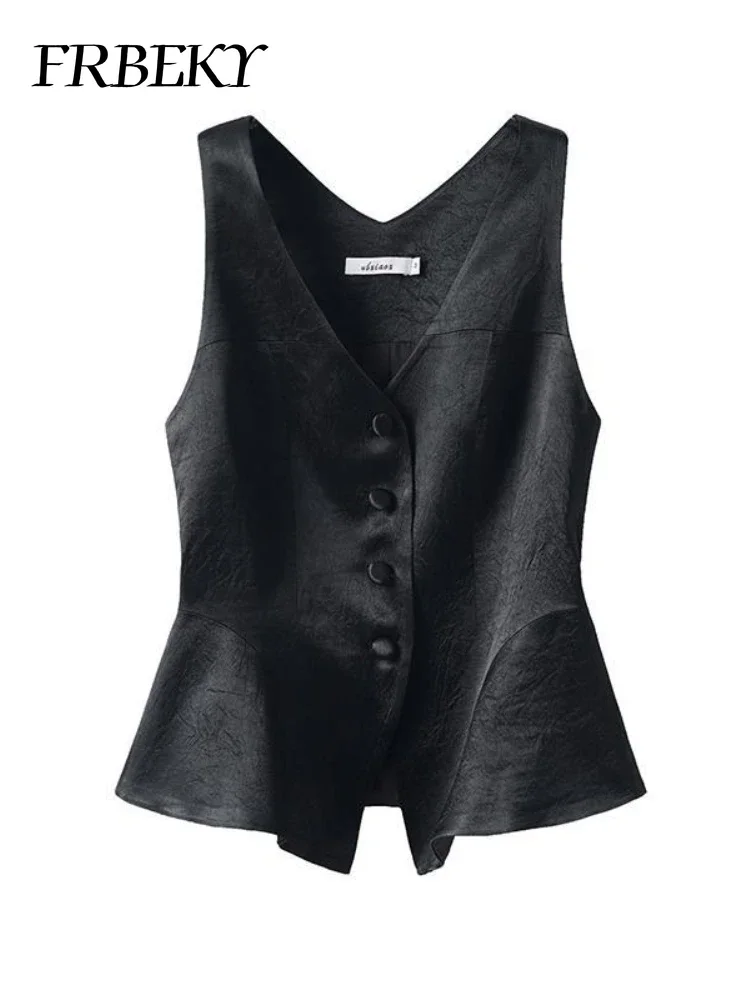 Elegant Vests for Women Autumn Solid Color Vest Undershirt Sleeveless V-neck Suit Shoulder Tops Streetwear Jacket Female Tanks