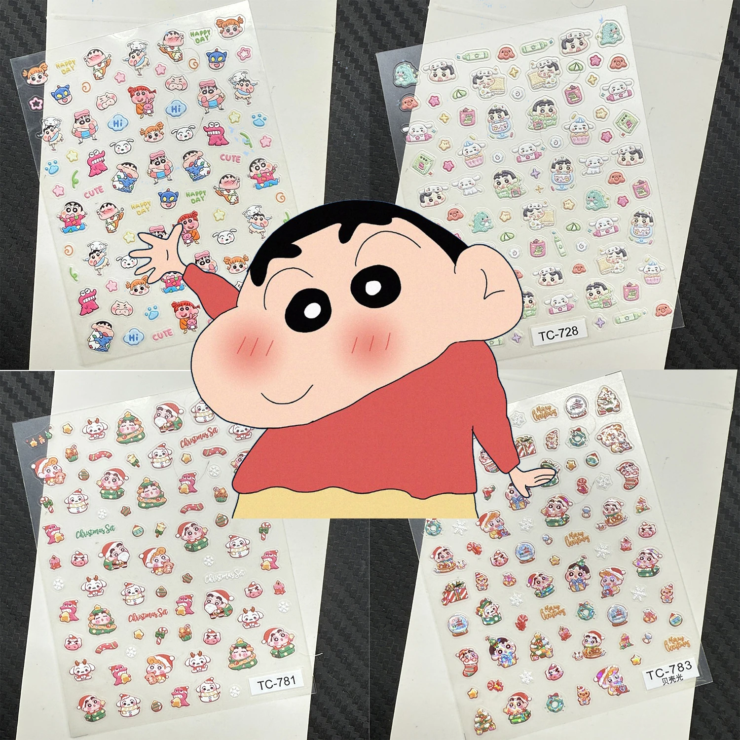 1PCS 5D Crayon Shin-chan Nail Stickers Shinnosuke Nohara Toru Kazama Nail Accessories Japanese Anime Self-adhesive Nail Parts