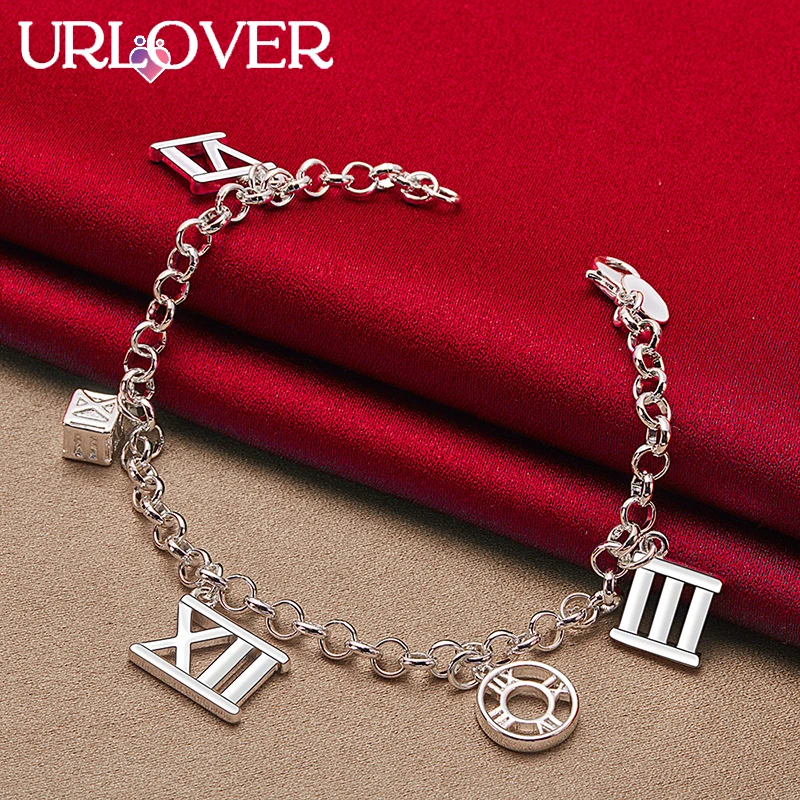 URLOVER 925 Sterling Silver Roman Numerals Bracelets For Women Banquet Wedding Birthday Fashion Jewelry Gift Trendy Accessories