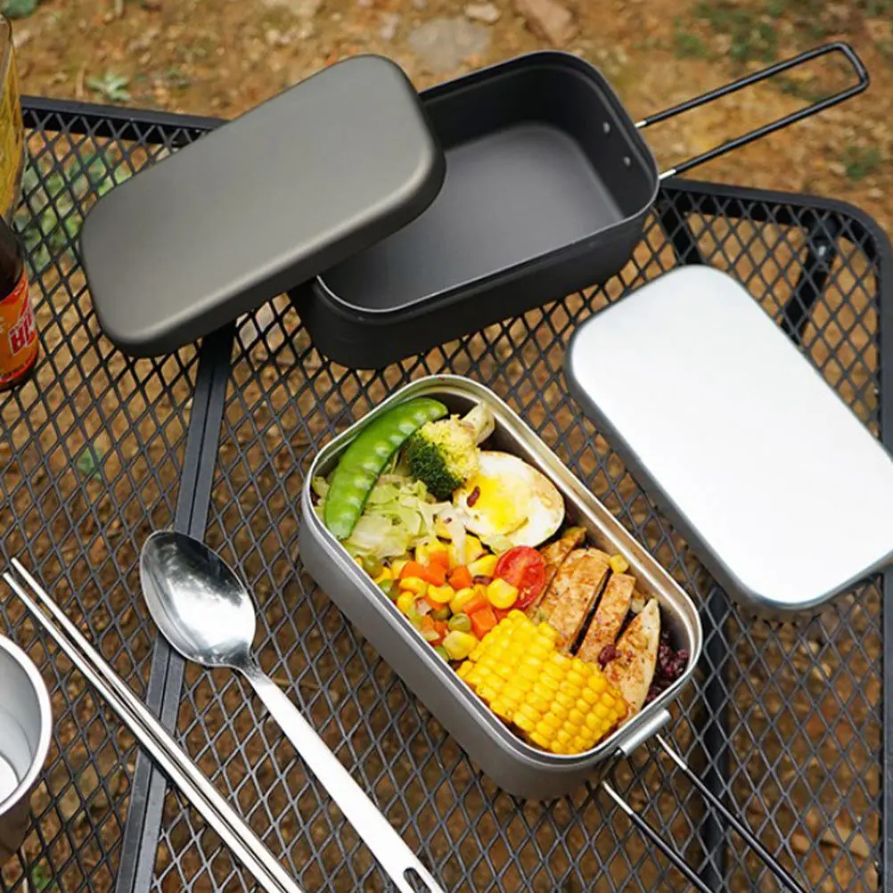 

1Set Portable Aluminum Lunch Box Space-Saving Folding Bento Container for Picnic Fishing School Outdoor Activities Camping