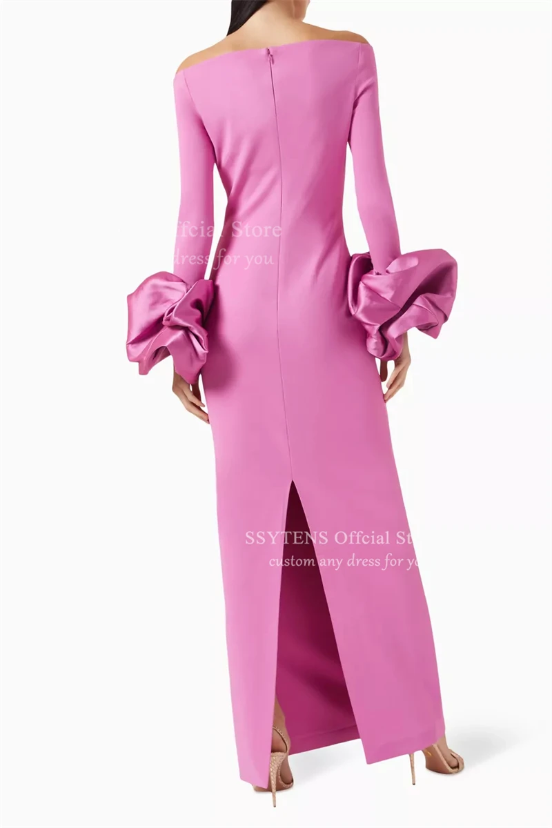 Gaun Malam Putri Duyung Merah Muda SSYTENS Gaun Panjang Satin Seksi Tanpa Lengan Wanita Lengan Panjang Vestidos De Gala Dapat Disesuaikan