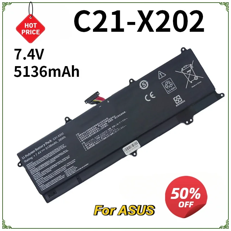 New C21-X202 Laptop Battery for ASUS VivoBook X201 X201E S200 S200E X202 X202E S200E-CT209H S200E-CT182H S200E-CT1 5136mAh