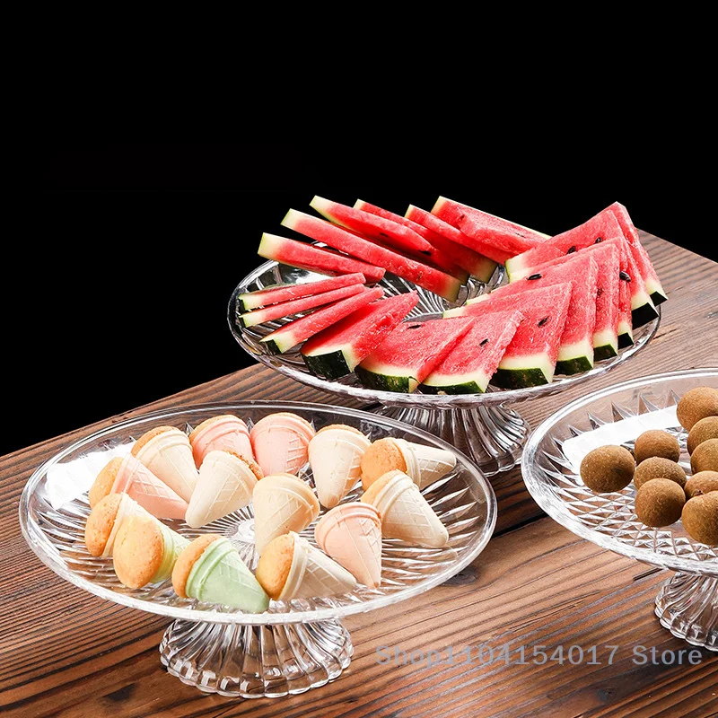 

Acrylic Clear Serving Plates Fruit Dessert Salad Tray Cupcake Display Stand Round Dinner Plate Kitchen Supplies