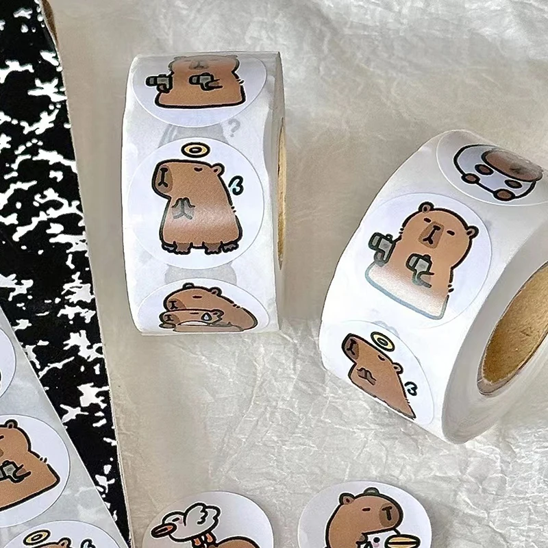 500Pcs Cartoon Cute Capybara Varied Stickers Roll for Kids Phone Helmet Laptop Computer Decoration Graffiti Sticker Decals