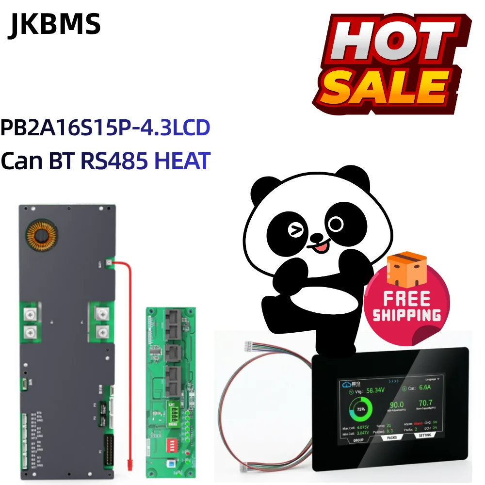 JIKONG Inverter JKBMS PB2A16S15P+4.3LCD 150A with CAN RS485 HEAT Active balance 2A for LiFePo4 Li-Ion LTO Battery 24V 48V 8S-16
