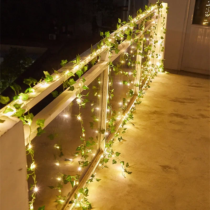 Artificial Plant Leaf Garland Fairy Lights Decor LED Copper Wire String Lights para o casamento Luzes de Natal Decoração para casa