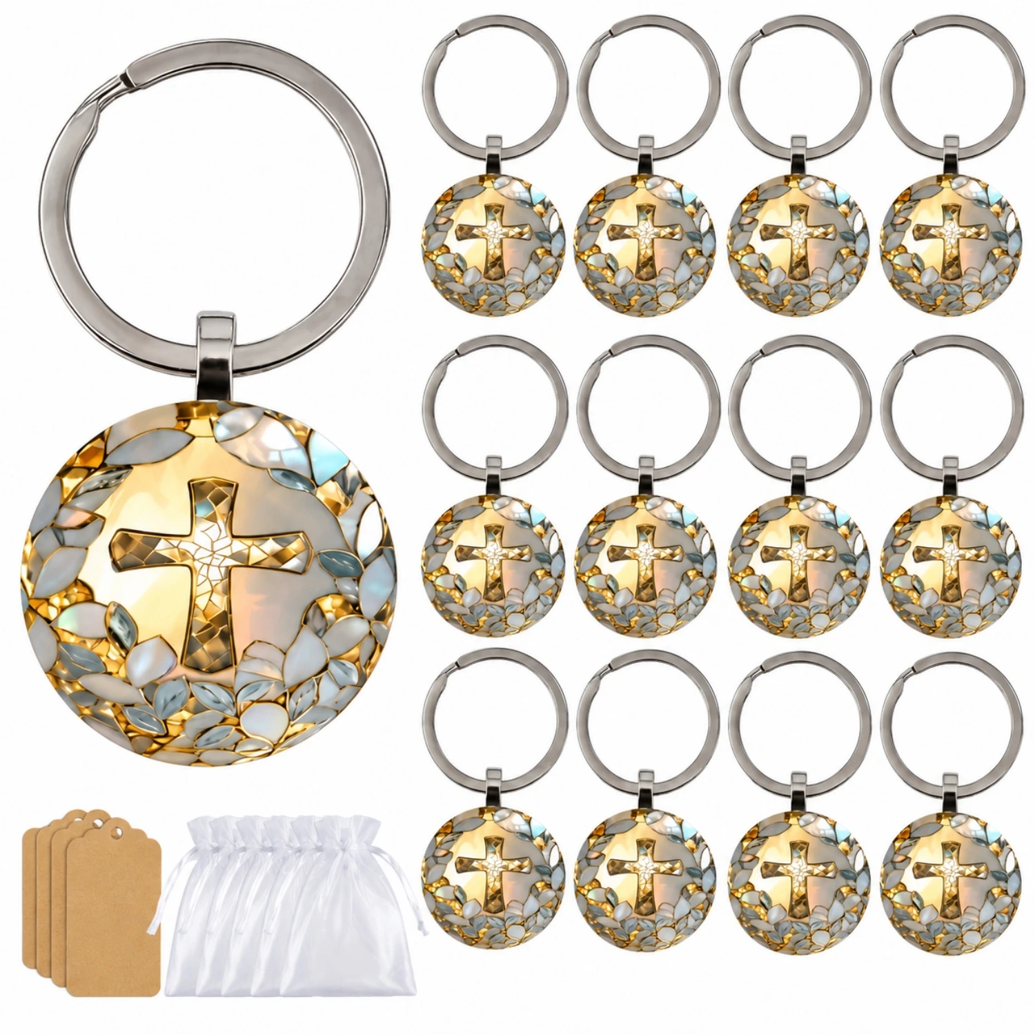 36pcs / 12 Sets - Unique Prayer Design Keychain Set, Christian Accessories, Suitable as Gifts for Religious Gatherings.