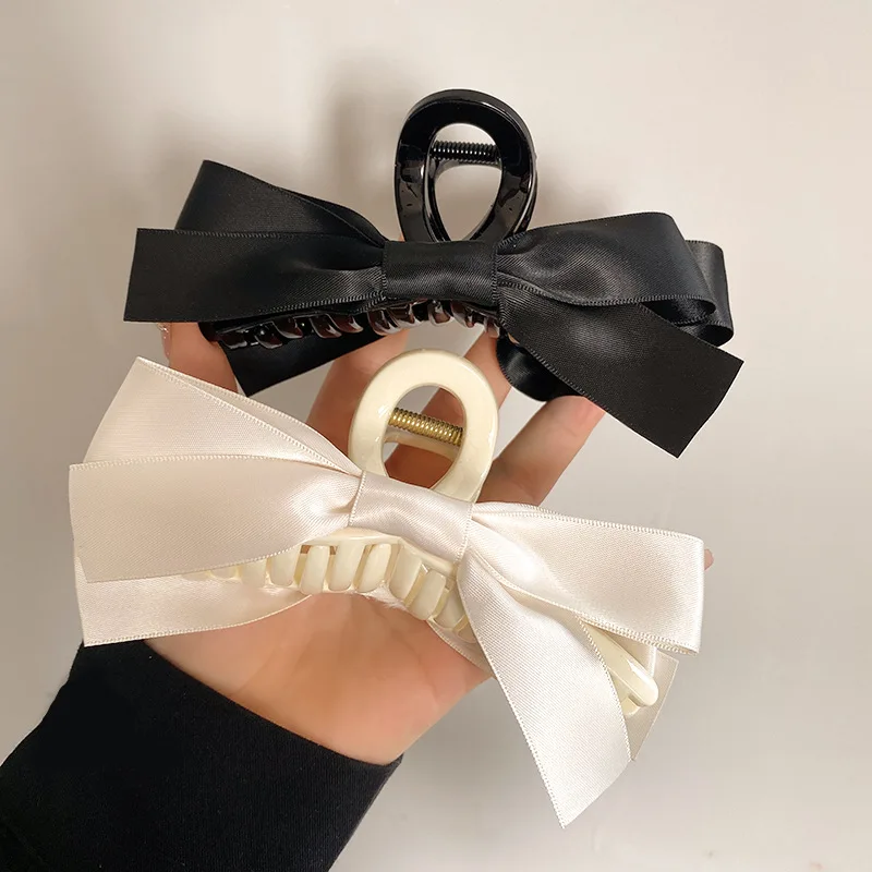 1pcs Bowknot Hair Claw Big Satin Bow Hair Clips Vintage Baroque Satin Crab Hairpins for Elegant Women Hair Accessories