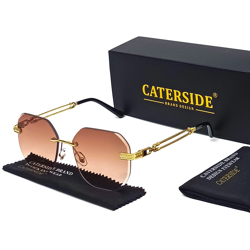 CATERSIDE Pilot Randlose Sonnenbrille Männer Polygonal Metall Rahmen Frauen Sonnenbrille Strand Einkaufen Geschenk Party Brillen Sommer Stil – Detail 5